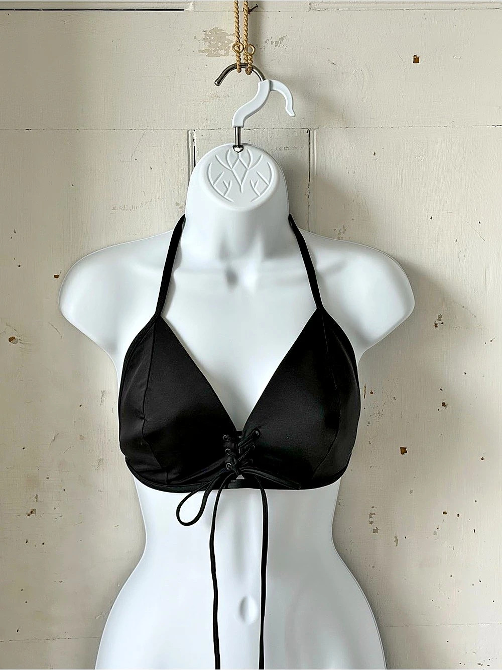 Victoria's Secret Swim BSexy Lace-Up Front Halter Black Bikini Top Size XL